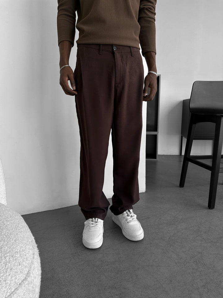 Loose Fit Cotton Trousers - Brown