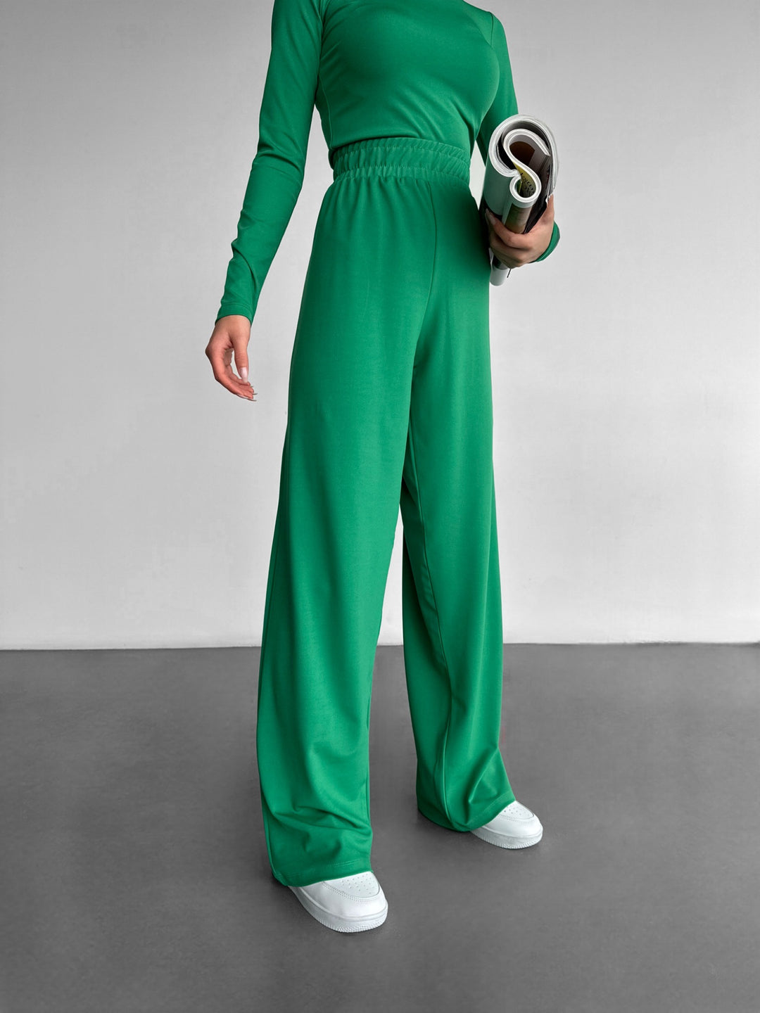 Wide Leg Trousers - Forest Green
