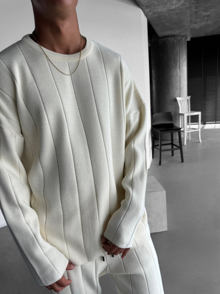 Oversize Lines Knit Sweatshirt - Cremé