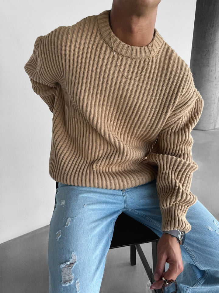 Oversize Heavy Knit Sweater - Cappuccino