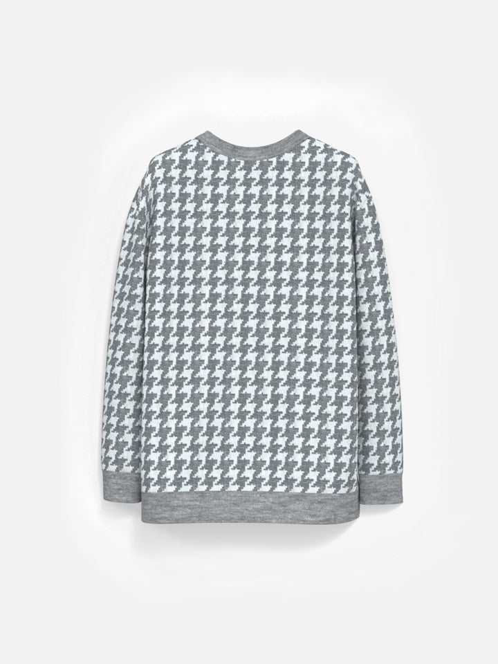 Oversize Houndstooth Pullover - Grey