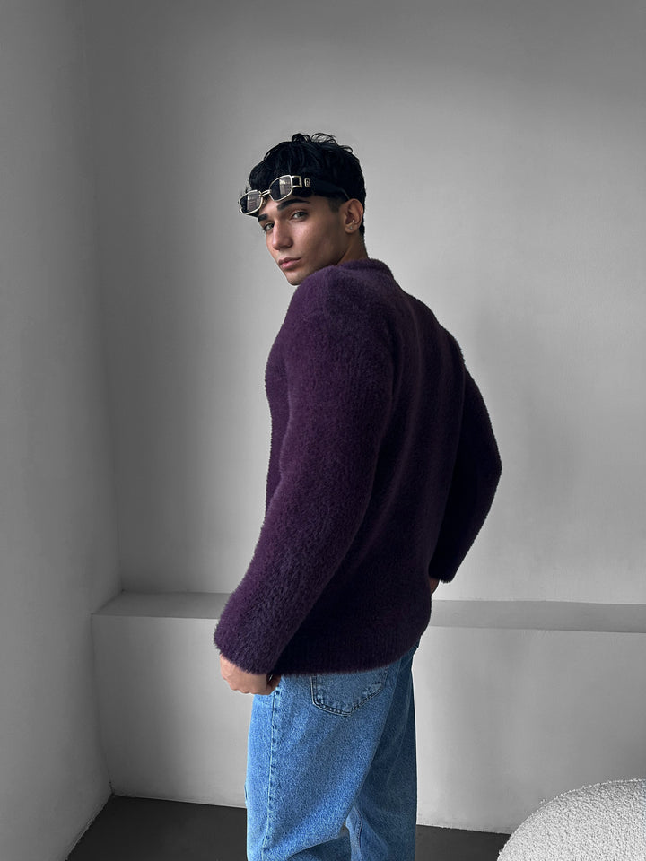 Oversize Hairy Rope Sweater - Plum
