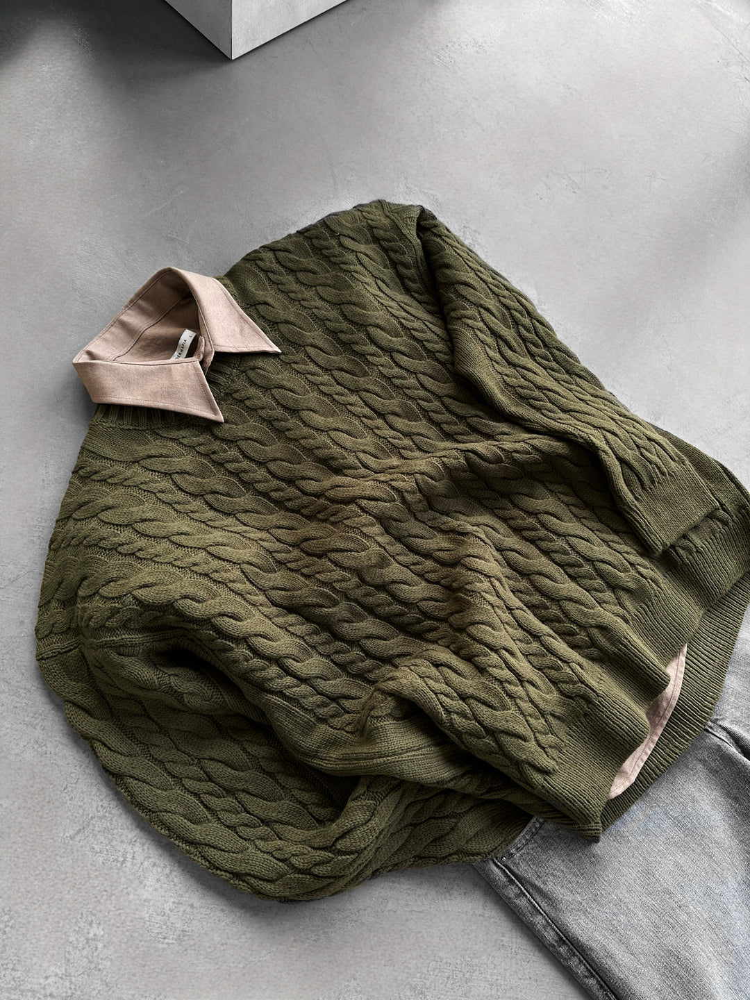 Oversize Knit Braid Sweater - Khaki