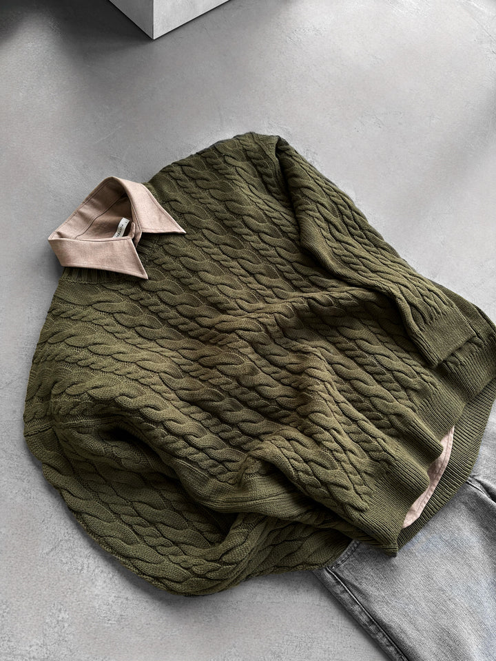 Oversize Knit Braid Sweater - Khaki