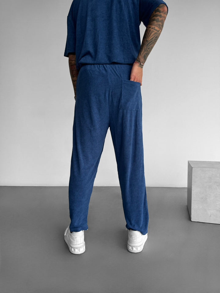 Loose Fit Terrycloth Trousers - Indigo