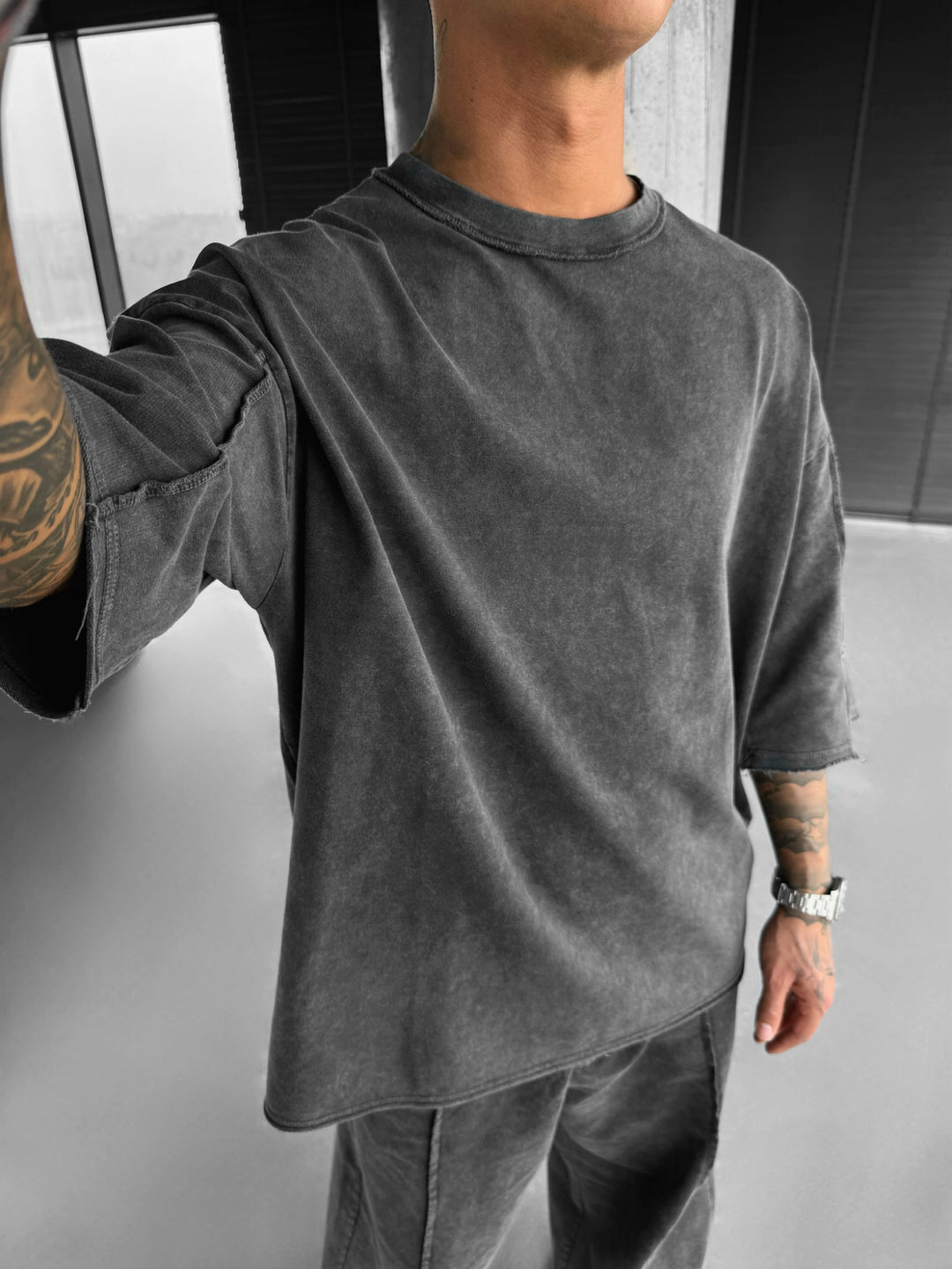 Oversize Washed Seam T-Shirt - Anthracite