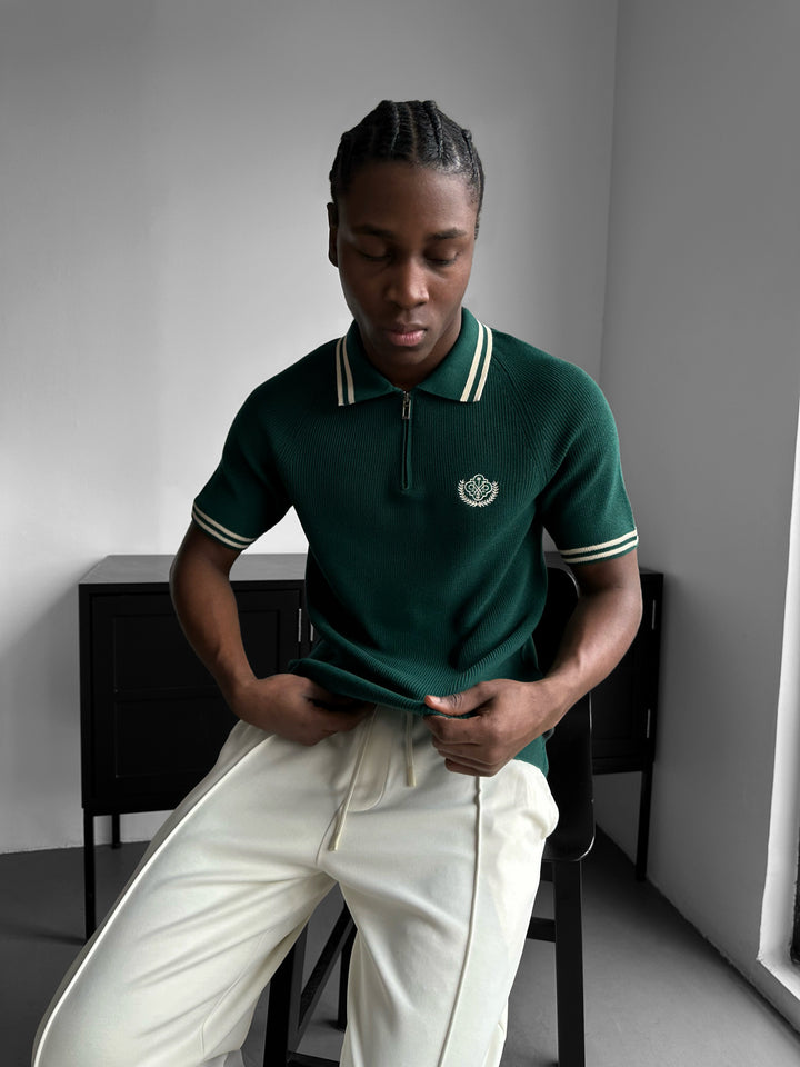 Slim Fit Half-Zip Embroidered Polo T-shirt - Petrol