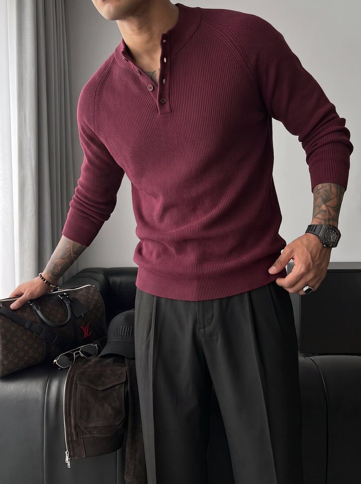 Slim Fit Knit Sweater - Bordeaux