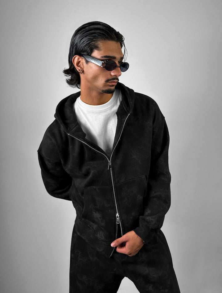 Oversize Double Zip Hoodie - Black