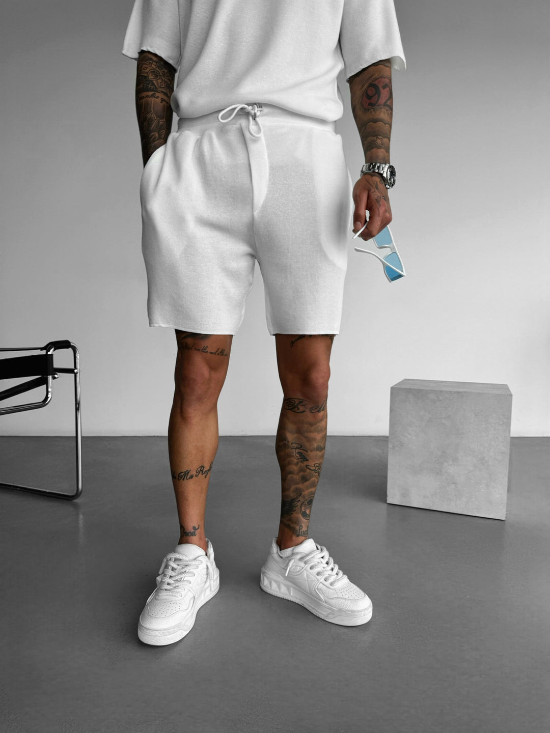 Loose Fit Knit Shorts - White