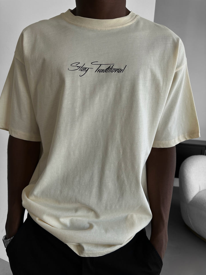 Oversize 'Stay Traditional' T-Shirt - Antique White