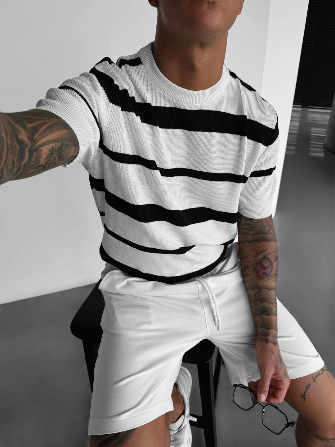 Knit Striped T-shirt - Ecru