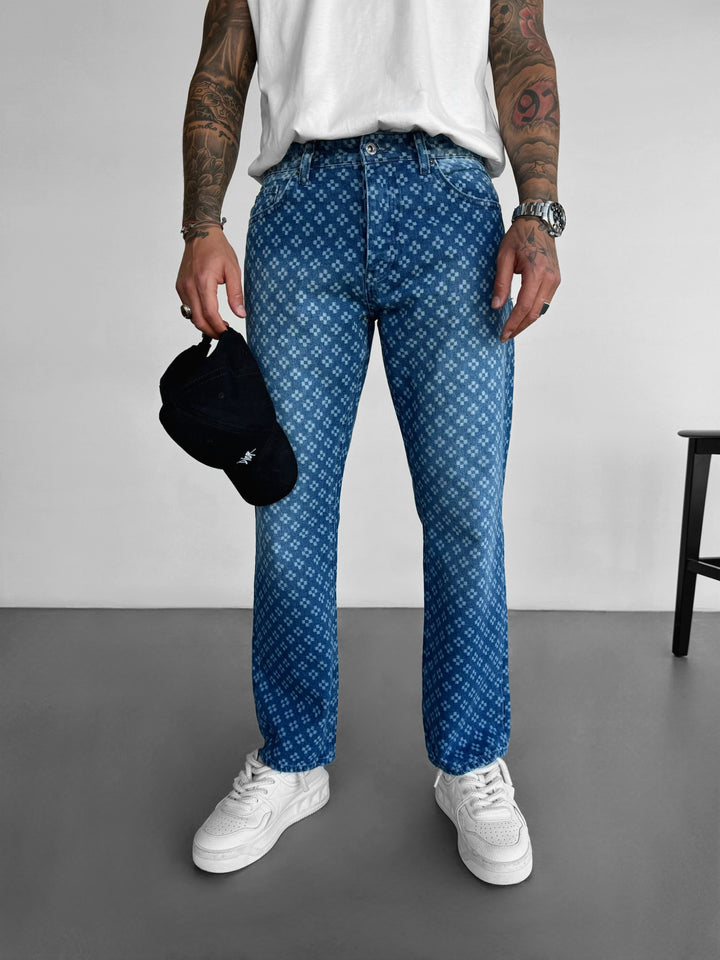 Baggy Embroidered Jeans - Blue