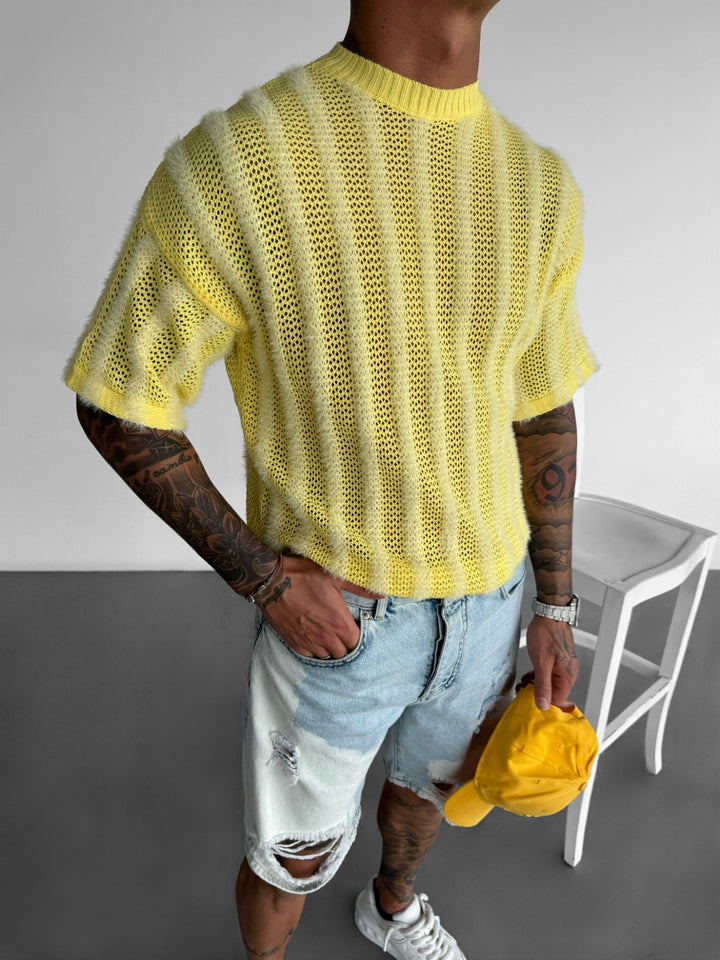 Oversize Hairy Lines Knit T-shirt - Yellow
