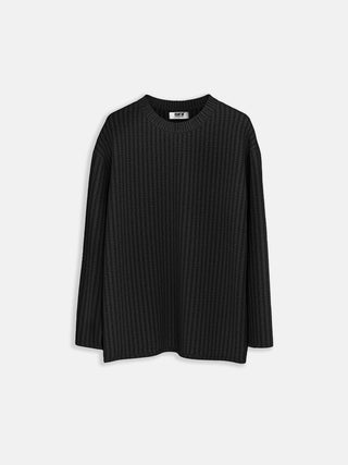 Oversize Round Neck Knit Sweater - Black