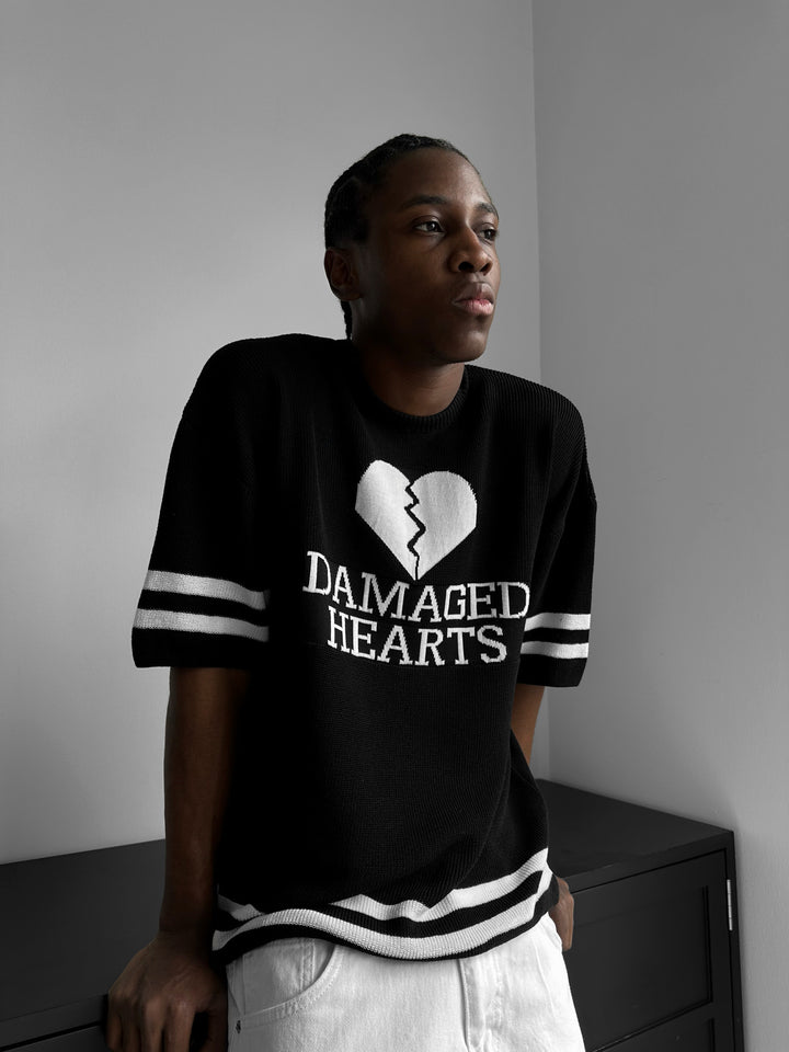 Regular Fit Damaged Hearts Knit T-shirt - Black