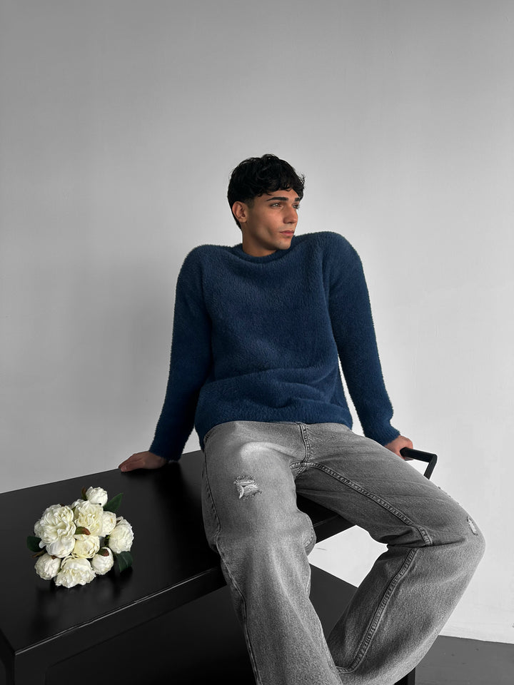 Oversize Hairy Rope Sweater - Night Blue