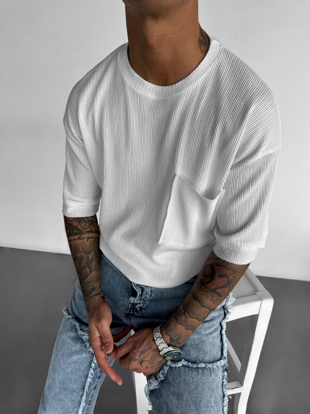 Oversize Structure Knit T-shirt - White