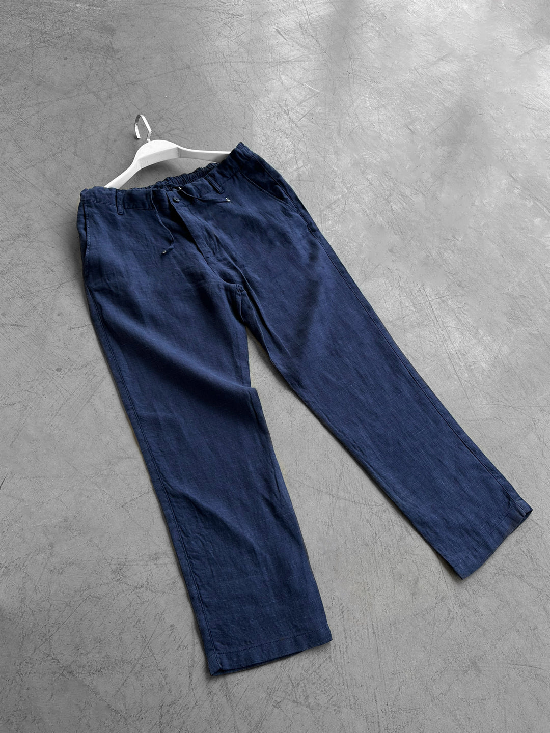 Loose Fit Linen Trousers - Navy Blue