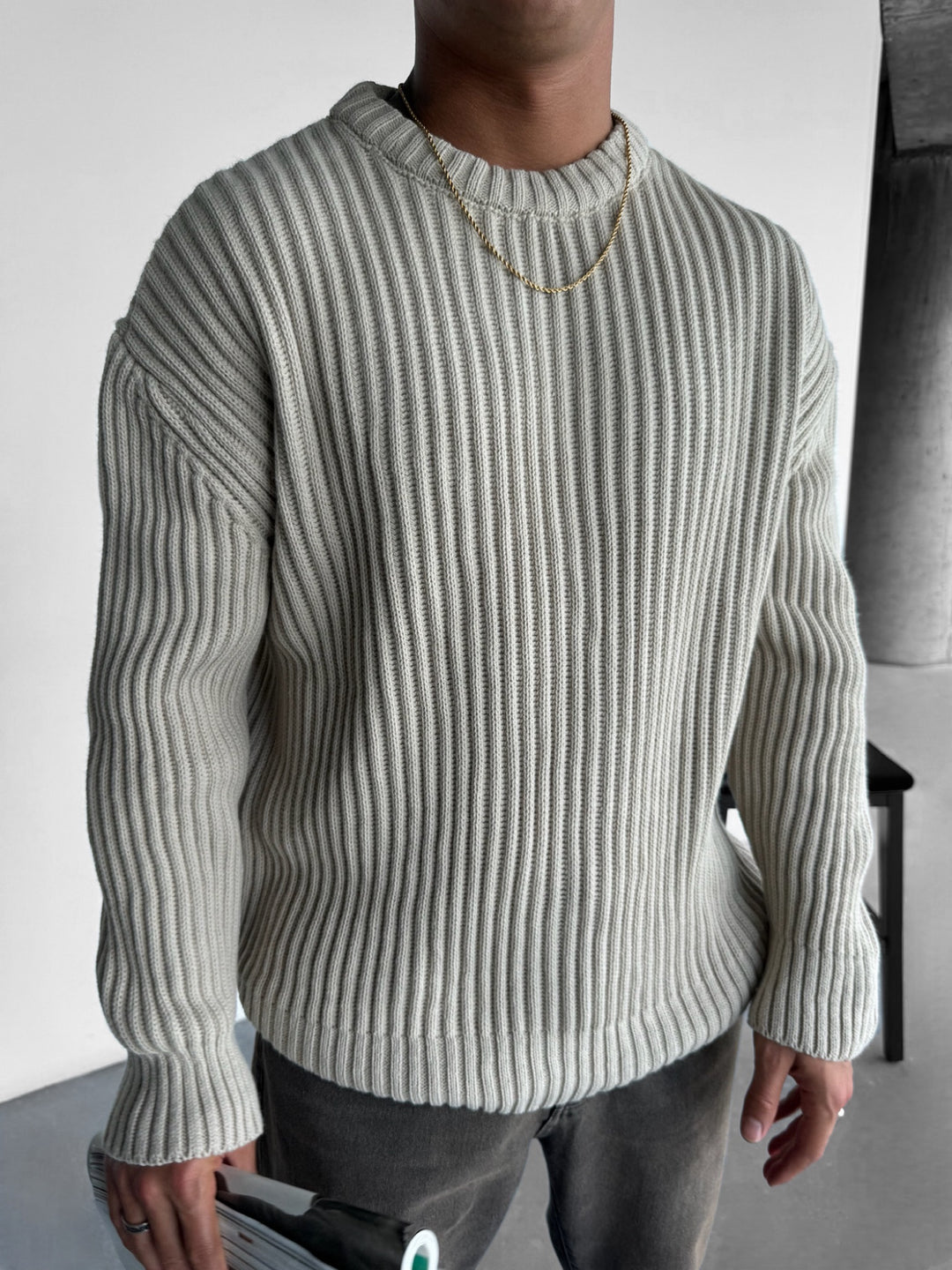 Oversize Heavy Knit Sweater - Stone