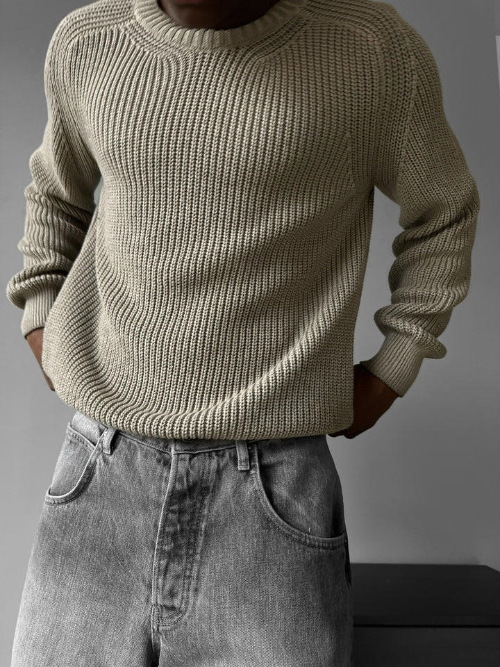 Oversize Washed Knit Sweater - Stone