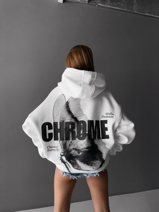Oversize Chrome Butterfly Hoodie - White