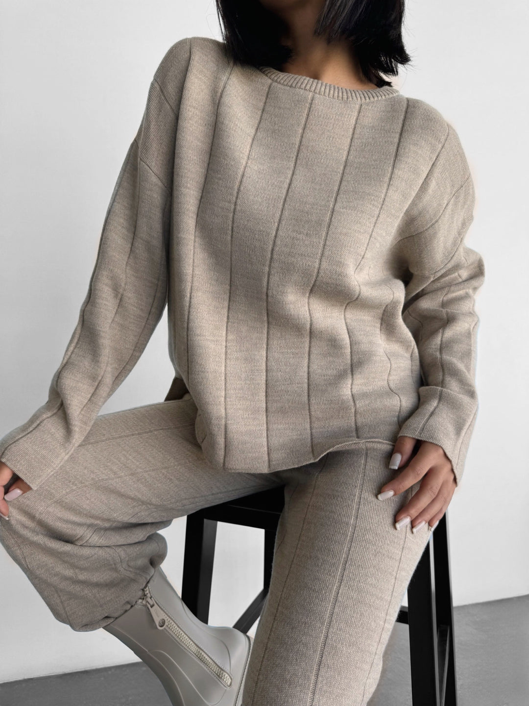 Knit Textured Sweater - Light Grey