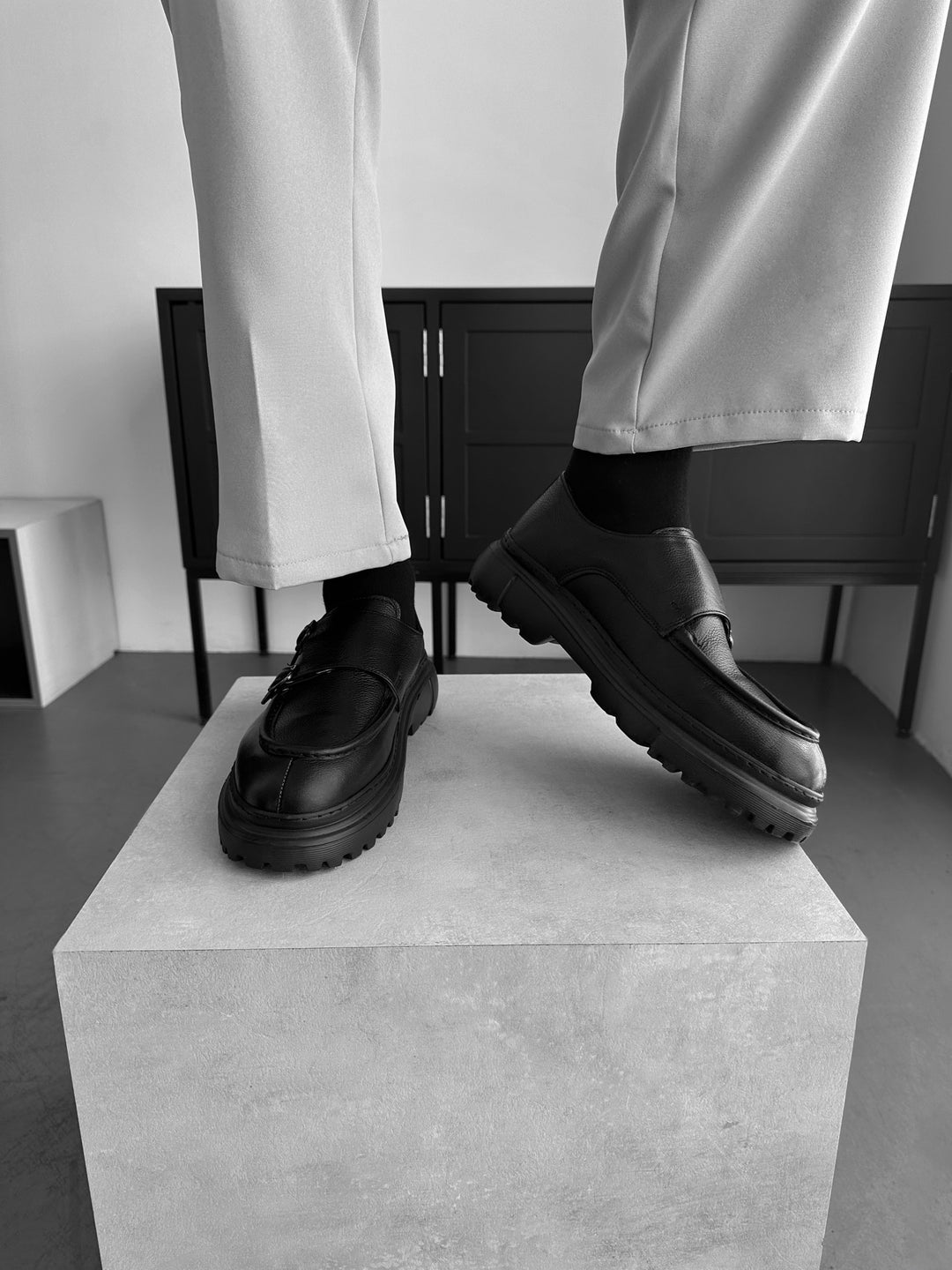 Leather Monk Shoes - Black