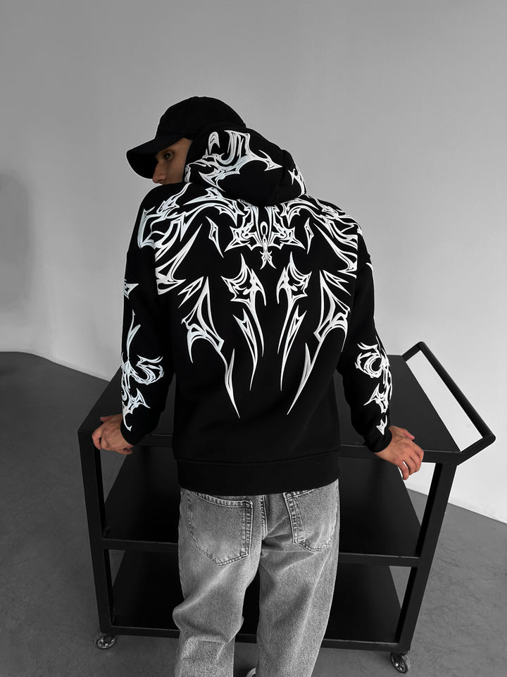 Oversize Mafia Tribal Hoodie - Black