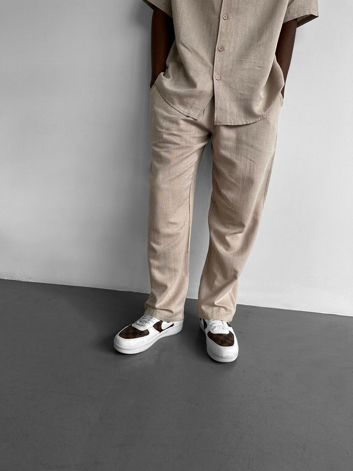 Loose Fit Linen Trousers - Stone