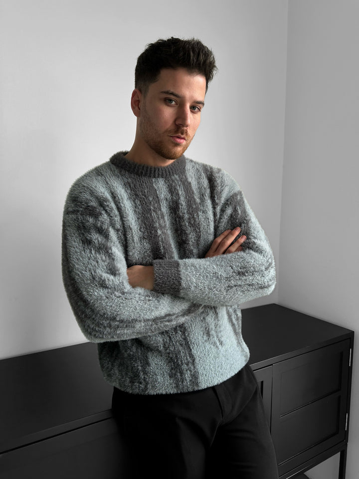 Oversize Brushstroke Effect Knit Pullover - Anthracite