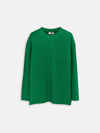Oversize Round Neck Knit Sweater - Forest Green