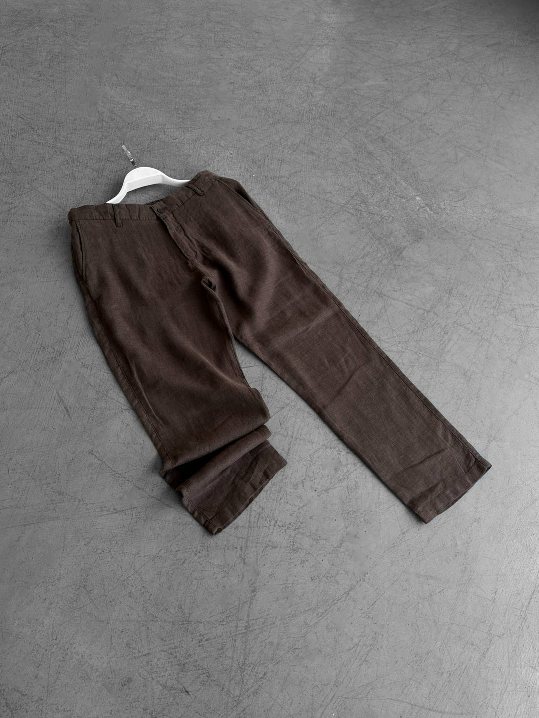Loose Fit Linen Trousers - Dark Brown