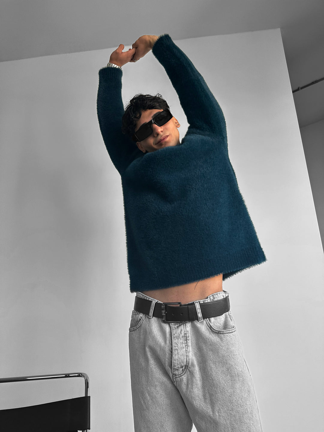 Oversize Hairy Rope Sweater - Indigo