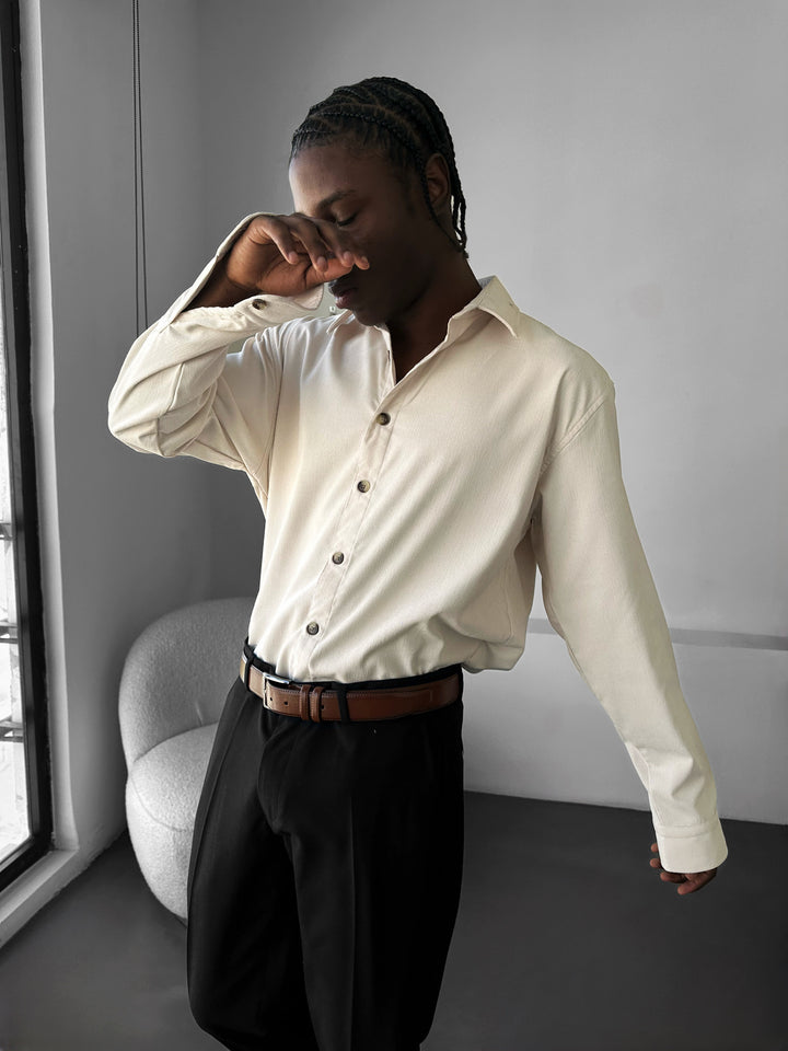 Oversize Velvet Shirt - Beige
