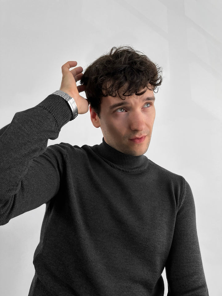 Loose Fit Half Neck Pullover - Anthracite