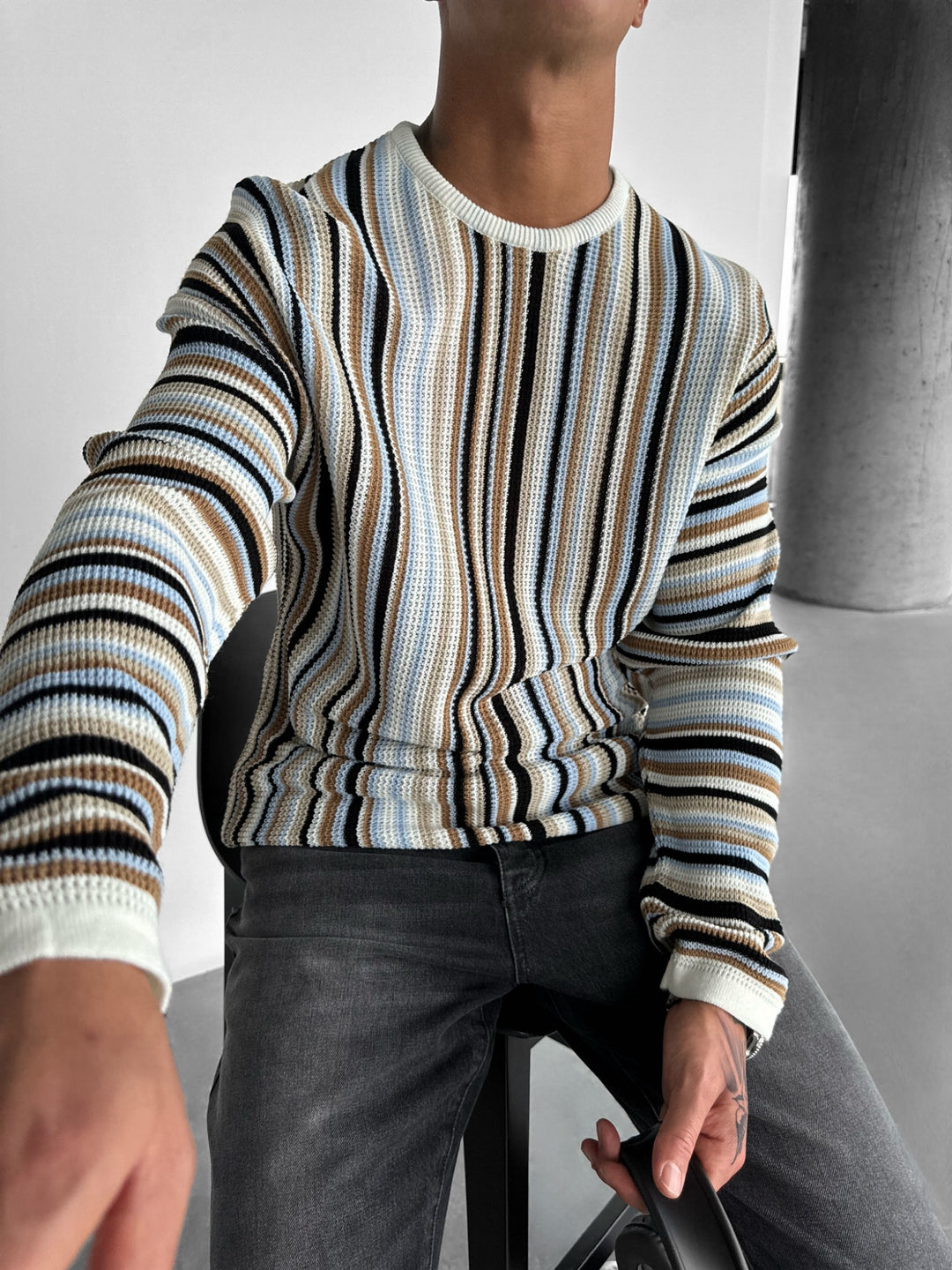 Thin Striped Sweater - Babyblue