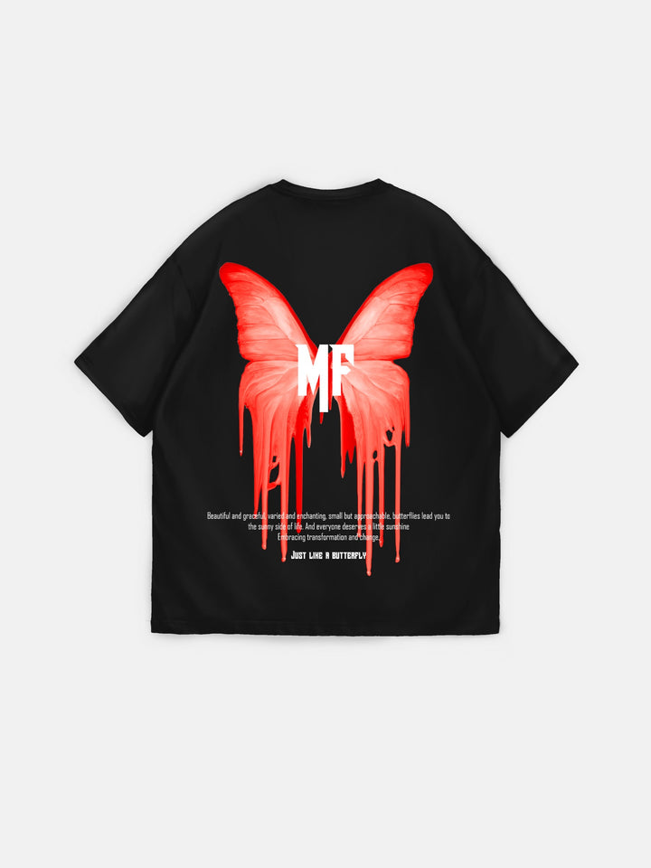 Oversize 'Like a Butterfly' T-Shirt - Black