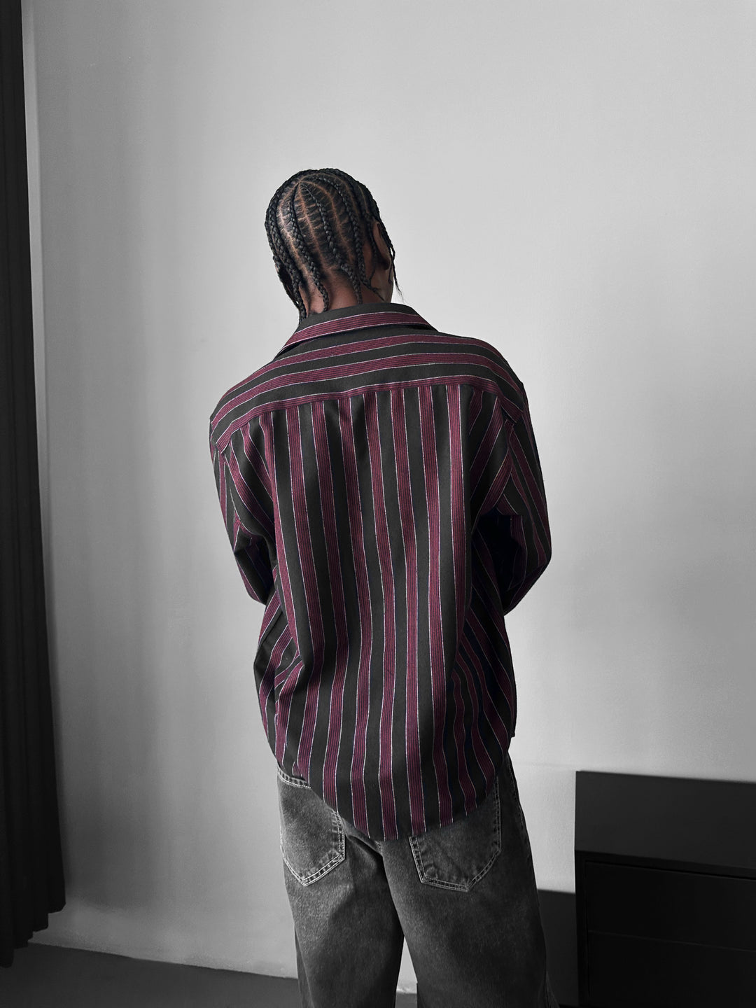 Thick Striped Winter Shirt - Bordeaux