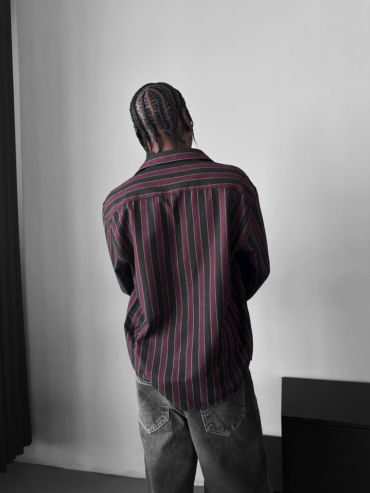 Thick Striped Winter Shirt - Bordeaux