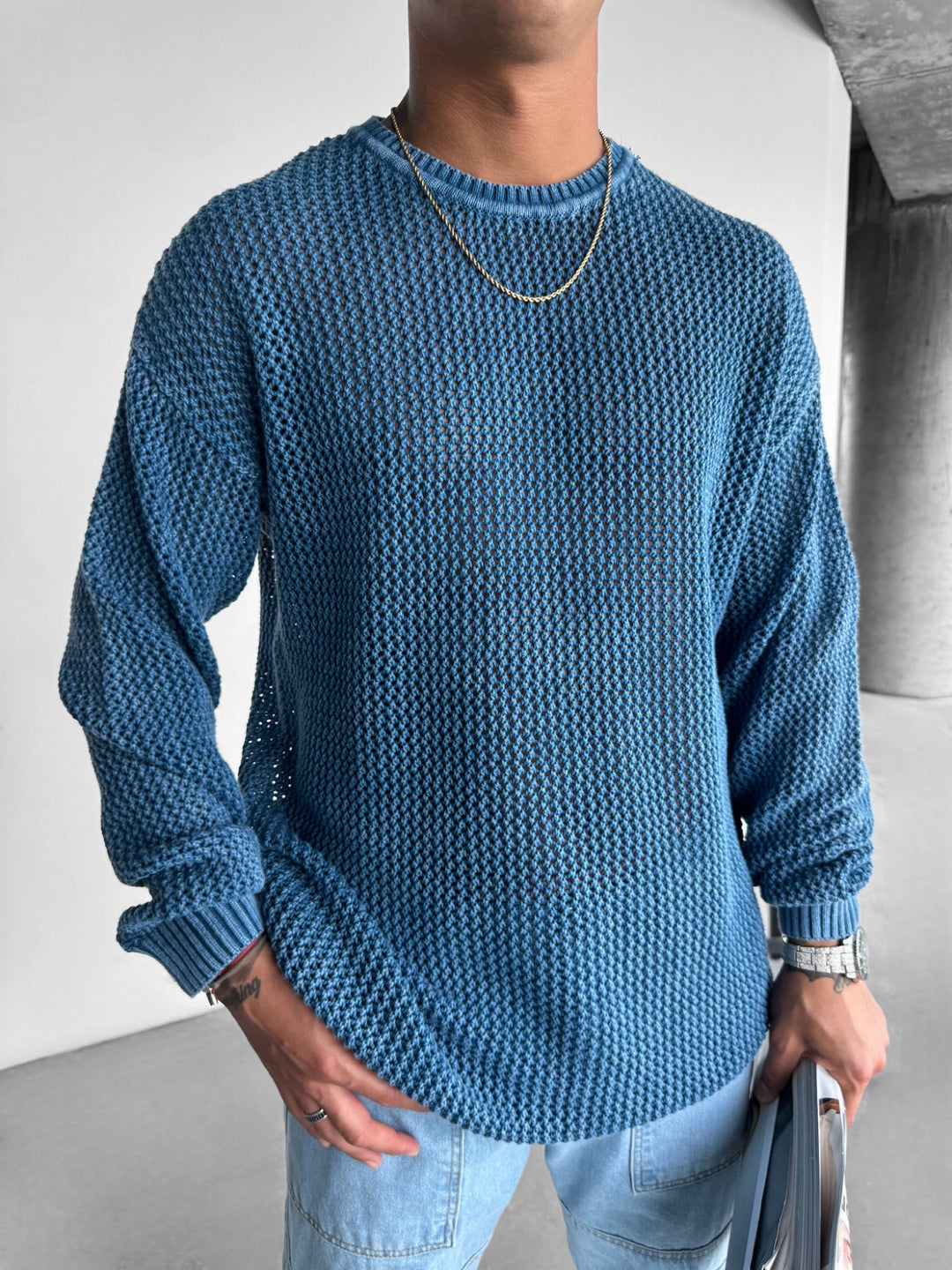 Oversize Rusty Knit Sweater - Blue