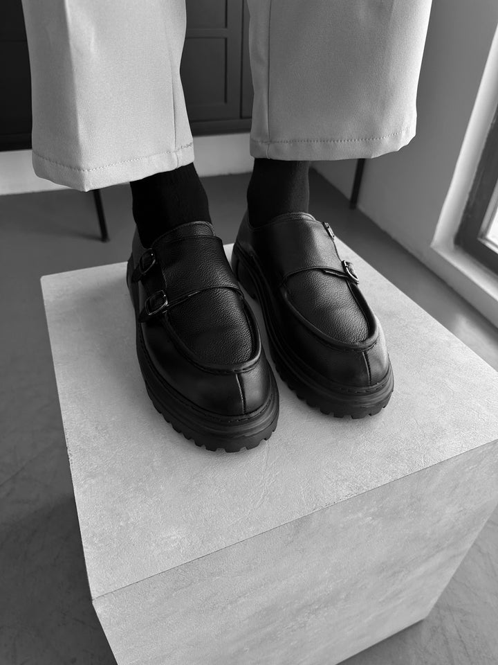 Leather Monk Shoes - Black