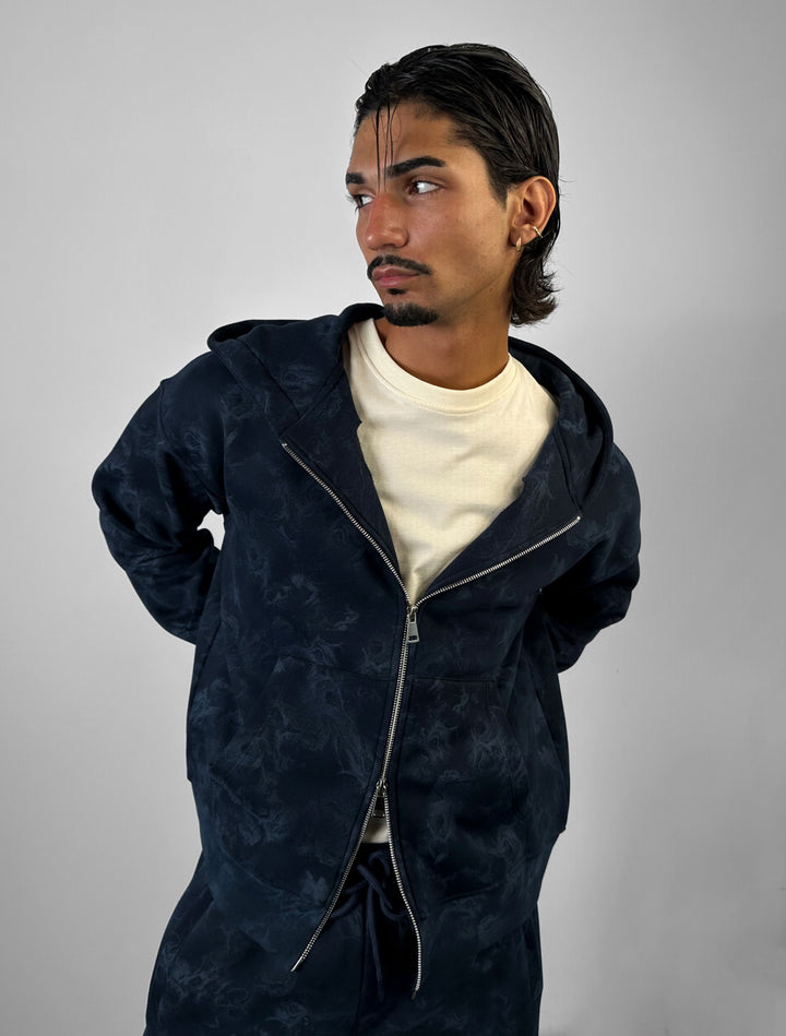Oversize Double Zip Hoodie - Navy Blue