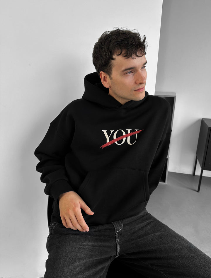 Oversize Motto Hoodie - Black