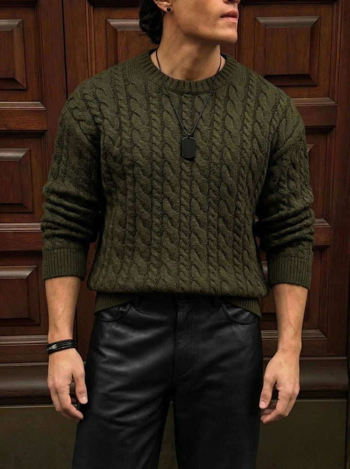 Oversize Knit Braid Sweater - Khaki