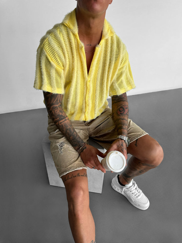 Oversize Hairy Lines Knit Shirt - Yellow