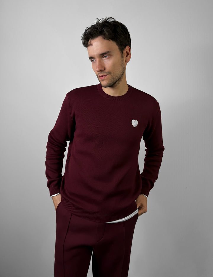 Regular Fit Heart Detail Thin Sweater - Plum