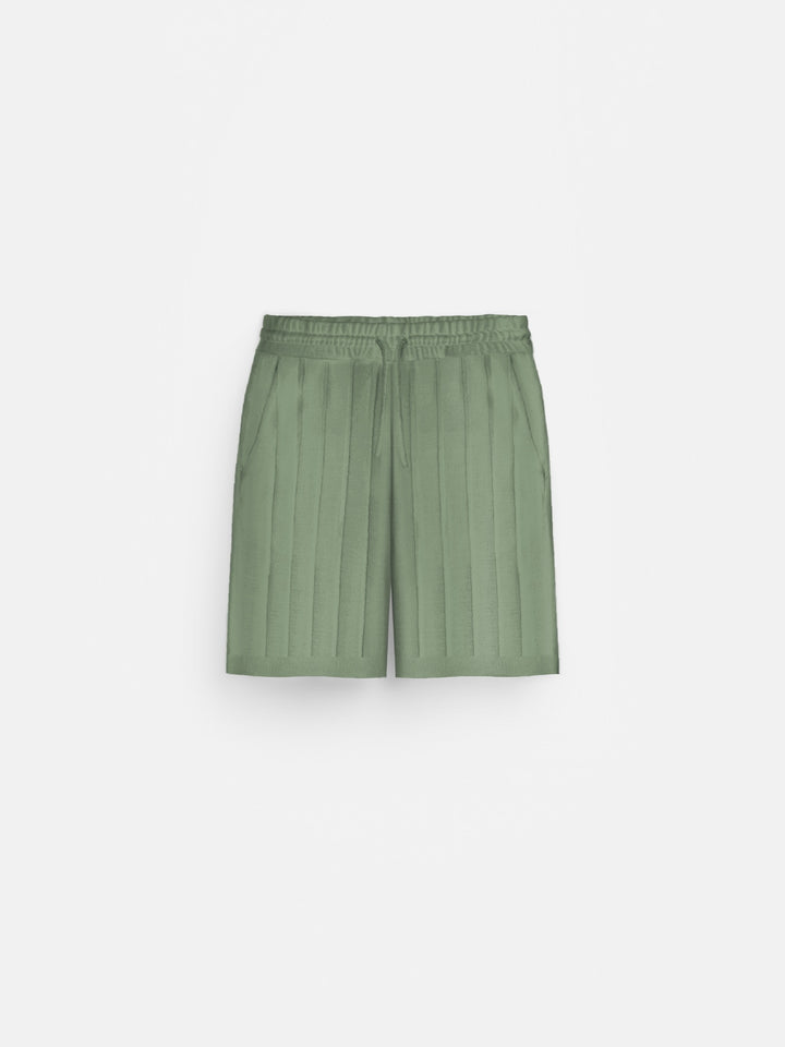 Loose Fit Wide Ribbed Shorts - Moss