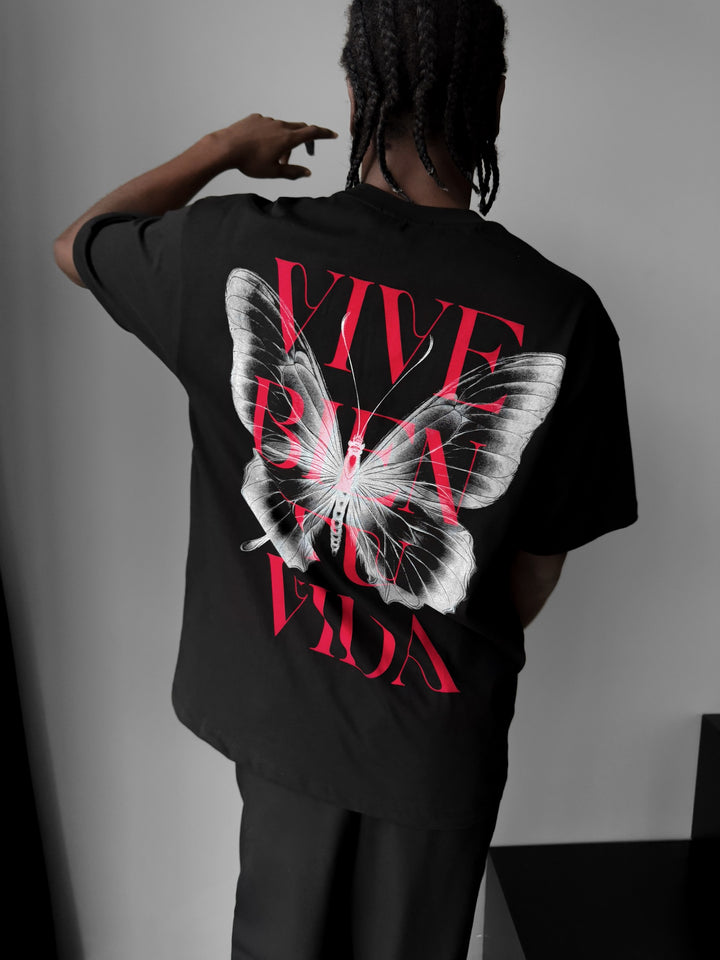 Oversize "Vive Bien Tu Vida" T-Shirt - Black and White