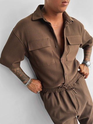 Oversize Pocket Cord Shirt - Brown